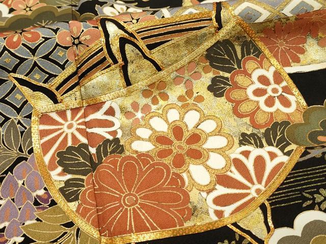 平和屋着物■豪華黒留袖 駒刺繍 糸車花松文 金彩 正絹 逸品 DABH4117qp