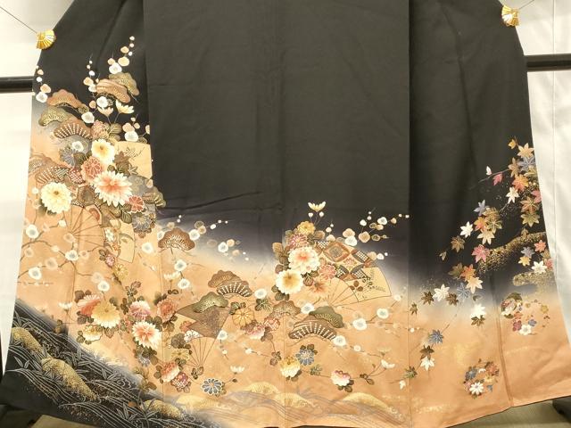 平和屋着物■豪華黒留袖 扇面花松文 暈し染め 金彩 正絹 逸品 DABH4136qp