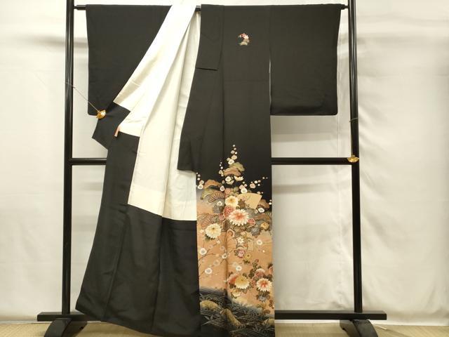 平和屋着物■豪華黒留袖 扇面花松文 暈し染め 金彩 正絹 逸品 DABH4136qp