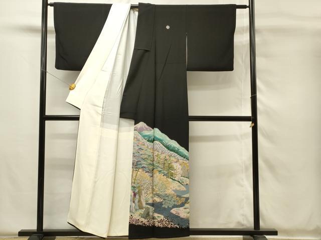 平和屋着物■豪華黒留袖 友禅 作家物 遠山樹林文 正絹 逸品 DABH4141qp