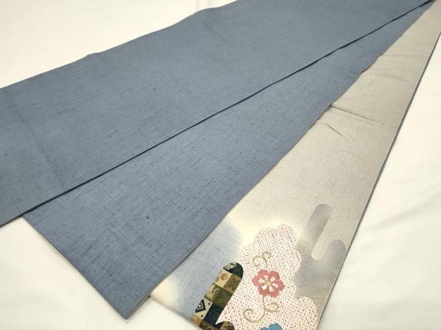 平和屋着物◎太鼓柄袋帯 紬地 絞り 刺繍 花唐草文 切嵌 金糸 正絹 逸品 DABH4167qp