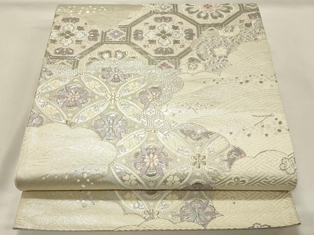 平和屋着物◎六通柄袋帯 唐織 天平華紋 二重織 プラチナ箔 正絹 逸品 DABH4175qp