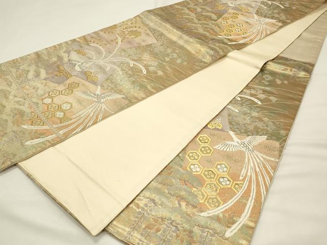 平和屋着物◎六通柄袋帯 唐織 色紙鳳凰花文 金銀糸 正絹 逸品 DABH4181qp