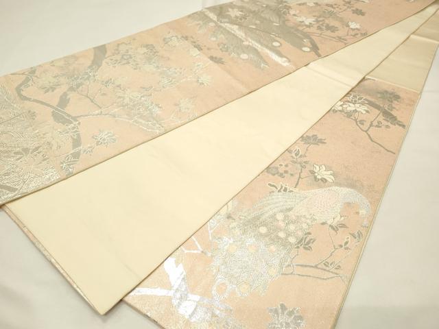 平和屋着物◎六通柄袋帯 幻想孔雀木蘭文 二重箔織 銀糸 正絹 逸品 DABH4182qp