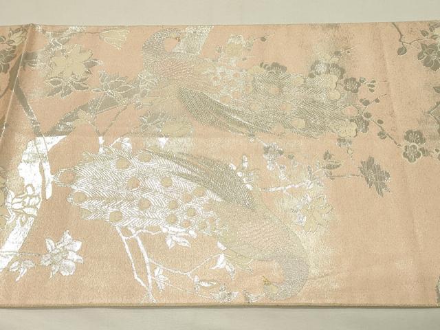 平和屋着物◎六通柄袋帯 幻想孔雀木蘭文 二重箔織 銀糸 正絹 逸品 DABH4182qp