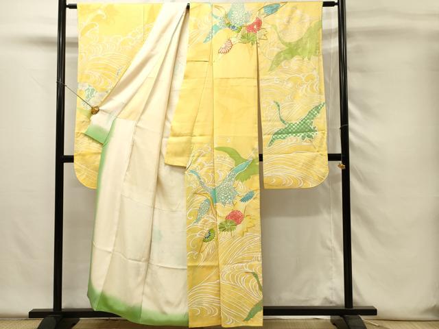 平和屋着物■豪華振袖 駒刺繍 立波飛鳥花文 金彩 正絹 逸品 DABH4221qp