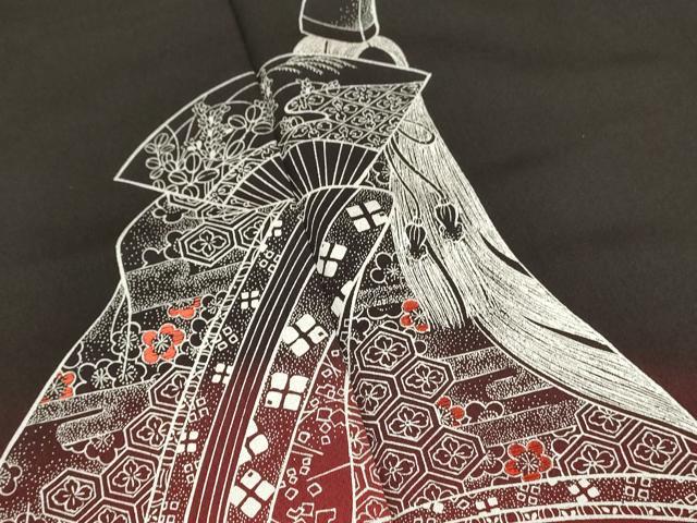 平和屋着物■訪問着 刺繍 女人花文 暈し染め 黒地 銀彩 正絹 逸品 DABH4252qp