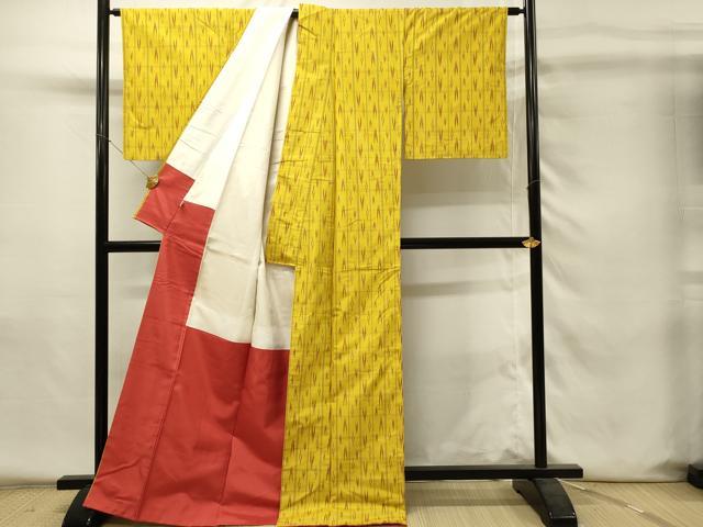 平和屋着物■上質な紬 抽象格子文 やまと誂製 ロング丈 正絹 逸品 DABH4256qp