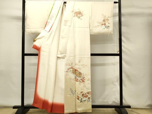 平和屋着物■訪問着 刺繍 誰が袖花鳥文 暈し染め 金彩 正絹 逸品 DABH4265qp
