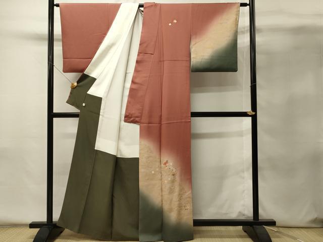 平和屋着物■訪問着 駒刺繍 扇面舞花文 暈し染め 金彩 鈴乃屋扱い 正絹 逸品 DABH4289qp