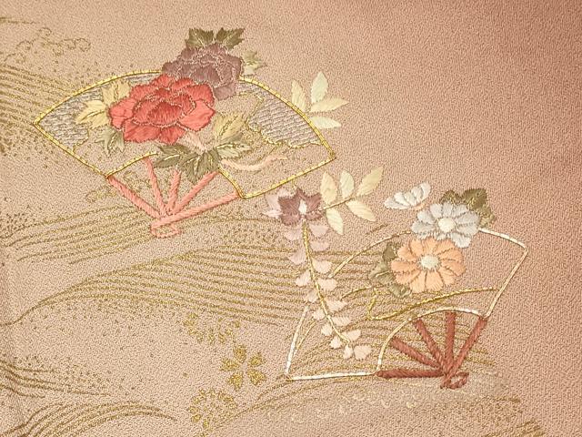 平和屋着物■訪問着 駒刺繍 扇面舞花文 暈し染め 金彩 鈴乃屋扱い 正絹 逸品 DABH4289qp
