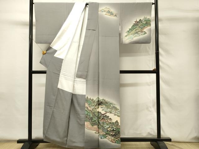 平和屋着物■訪問着 手描き 遠山風景文 暈し染め 金彩 正絹 逸品 DABH4290qp