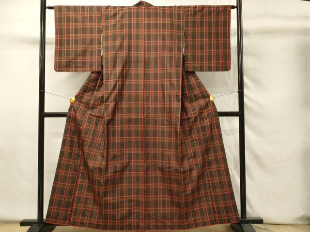 平和屋着物■本場縞大島紬 格子文 正絹 逸品 DABH4295qp