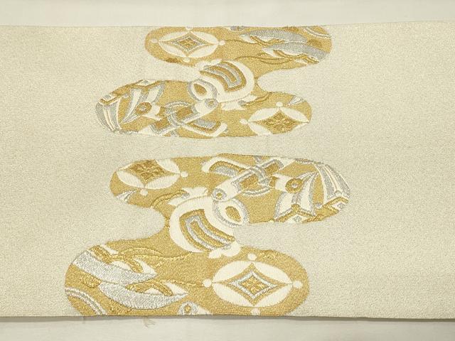 平和屋着物◎綴れ 八寸名古屋帯 宝尽くし青海波文 金銀糸 正絹 逸品 DABH4304qp
