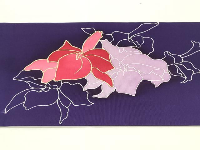 平和屋着物◎塩瀬 九寸名古屋帯 洋花文 金彩 正絹 逸品 DABH4311qp