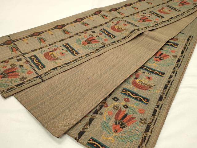 平和屋着物◎西陣 六通柄 本袋帯 花鳥間道 石摺唐糸 正絹 逸品 DABH4330qp