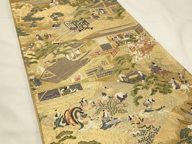 平和屋着物◎両面 全通柄袋帯 唐織 今昔物語地紙絵巻 王朝の美 金糸 正絹 逸品 DABH4337qp