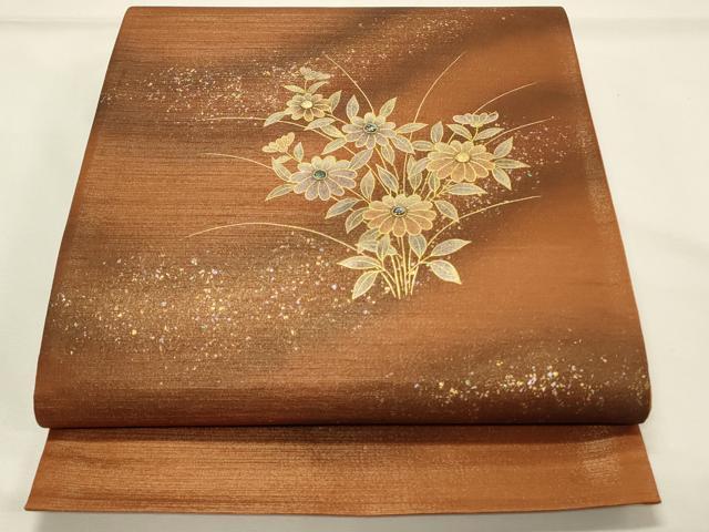 平和屋着物◎西陣 太鼓柄袋帯 螺鈿 草花文 金彩 引箔 正絹 逸品 DABH4340qp