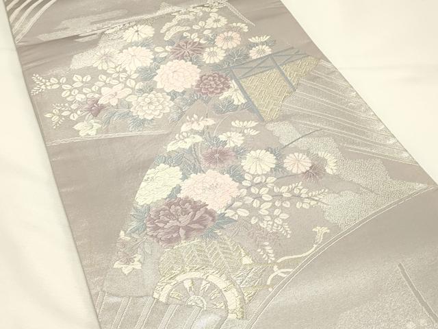 平和屋着物◎六通柄袋帯 唐織 扇面花車文 金銀糸 正絹 逸品 DABH4351qp