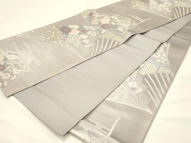 平和屋着物◎六通柄袋帯 唐織 扇面花車文 金銀糸 正絹 逸品 DABH4351qp