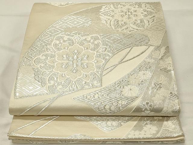平和屋着物◎六通柄袋帯 唐織 正倉院地紙花文 銀糸 正絹 逸品 DABH4353qp