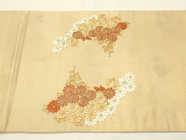 平和屋着物◎太鼓柄袋帯 総刺繍 駒刺繍 菊尽くし 金糸 正絹 逸品 DABH4361qp