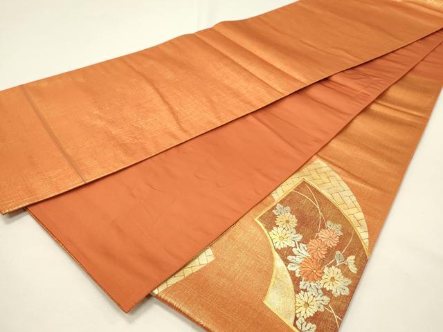 平和屋着物◎太鼓柄袋帯 駒刺繍 地紙花文 金彩 正絹 逸品 DABH4362qp