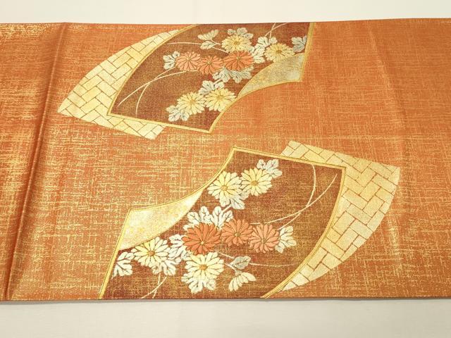 平和屋着物◎太鼓柄袋帯 駒刺繍 地紙花文 金彩 正絹 逸品 DABH4362qp