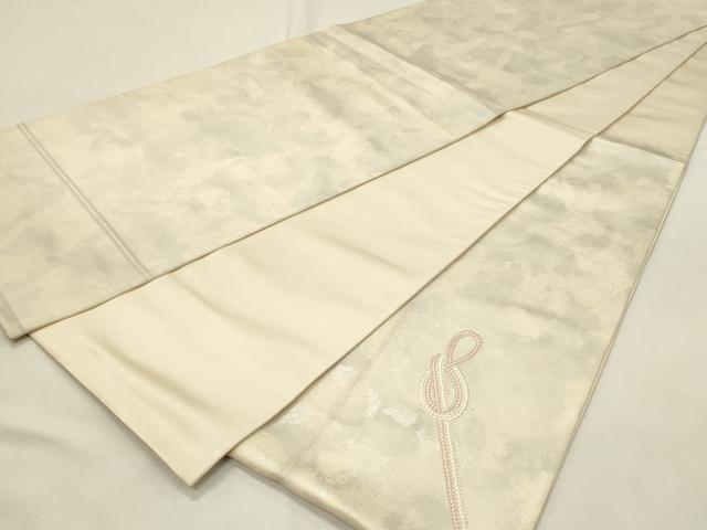 平和屋着物◎太鼓柄袋帯 総刺繍 結び紐文 銀糸 引箔 正絹 逸品 DABH4364qp