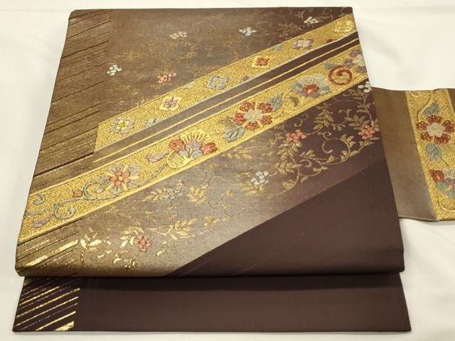平和屋着物◎九寸名古屋帯 唐織 更紗花唐草文 金糸 引箔 正絹 逸品 DABH4389qp