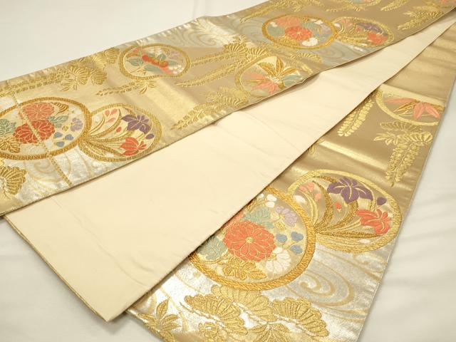 平和屋着物◎六通柄袋帯 唐織 枝垂れ藤花丸文 金銀糸 正絹 逸品 DABH4399qp