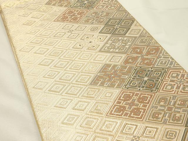 平和屋着物◎佐賀錦 六通柄袋帯 唐織 幾何学菱文 金糸 正絹 逸品 DABH4414qp