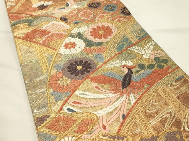 平和屋着物◎佐賀錦 六通柄袋帯 唐織 瑞橋花鳥文 金糸 正絹 逸品 DABH4425qp