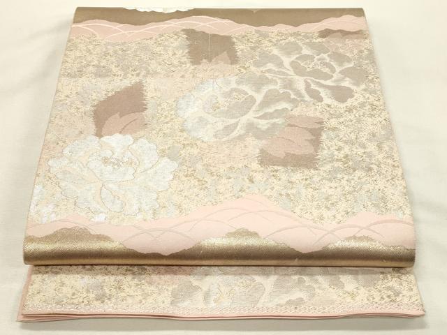 平和屋着物◎西陣 服部織物謹製 六通柄袋帯 牡丹 こはく錦 金銀糸 正絹 逸品 DABH4438qp