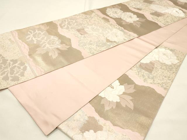 平和屋着物◎西陣 服部織物謹製 六通柄袋帯 牡丹 こはく錦 金銀糸 正絹 逸品 DABH4438qp