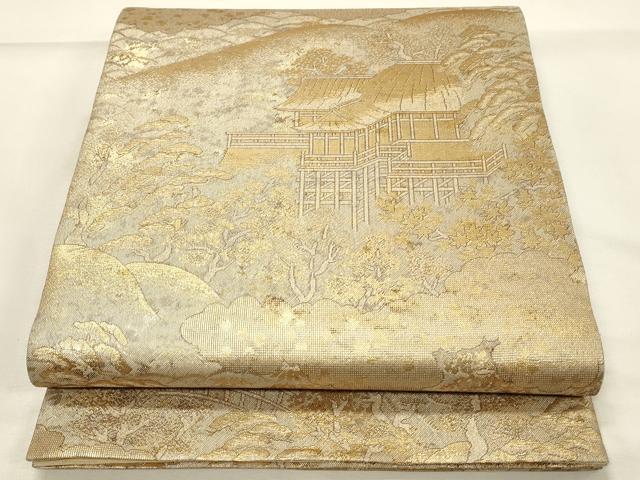 平和屋着物▽六通柄袋帯 スリーシーズン 春夏秋 遠山風景松文 金糸 正絹 逸品 DABH4442qp