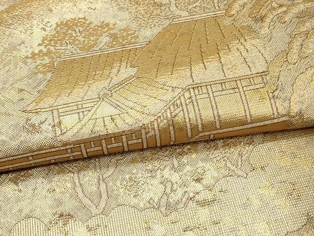平和屋着物▽六通柄袋帯 スリーシーズン 春夏秋 遠山風景松文 金糸 正絹 逸品 DABH4442qp