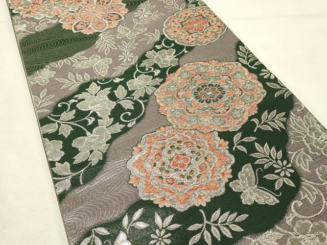平和屋着物◎六通柄袋帯 正倉院更紗花蝶文 銀糸 正絹 逸品 DABH4449qp