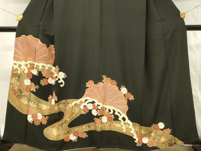 平和屋着物■豪華黒留袖 駒刺繍 立波花文 金彩 正絹 逸品 DABH4463qp