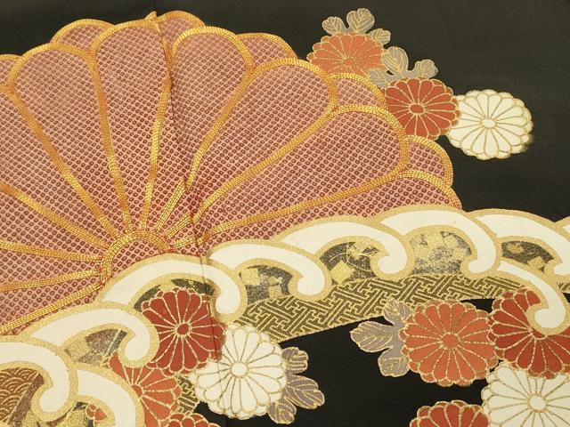平和屋着物■豪華黒留袖 駒刺繍 立波花文 金彩 正絹 逸品 DABH4463qp