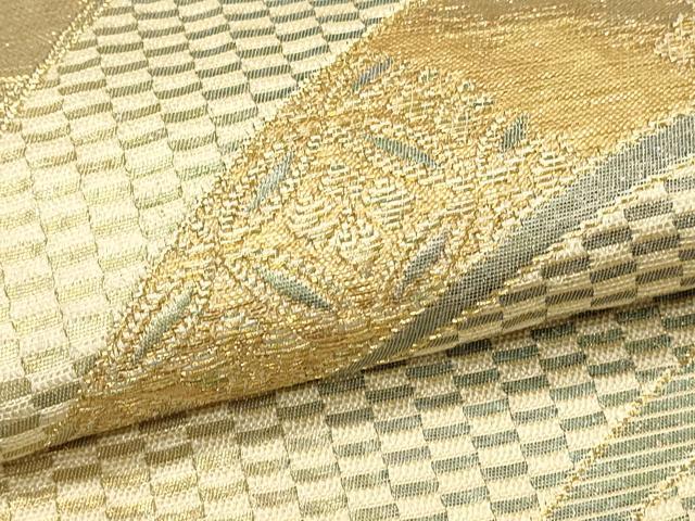 平和屋着物▽両面 全通柄袋帯 スリーシーズン 春夏秋 抽象花文 金糸 正絹 逸品 DABH4513qp