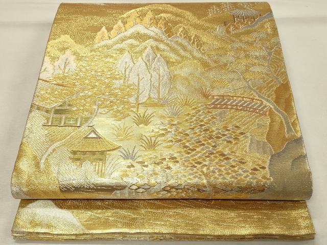 平和屋着物◎佐賀錦 六通柄袋帯 風景樹林文 金銀糸 正絹 逸品 DABH4517qp