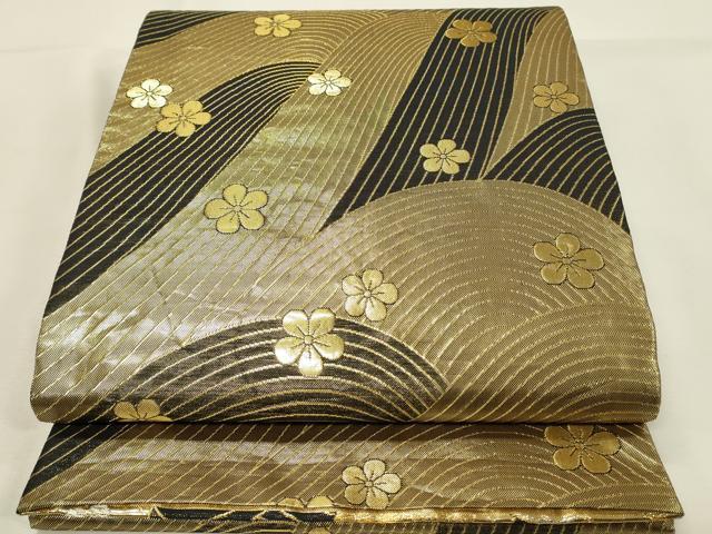 平和屋着物◎両面 六通柄袋帯 束ね熨斗花文 黒地 金銀糸 正絹 逸品 DABH4520qp