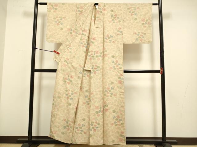 平和屋着物▽上質な紬 単衣 草花文 正絹 逸品 DABH4529du