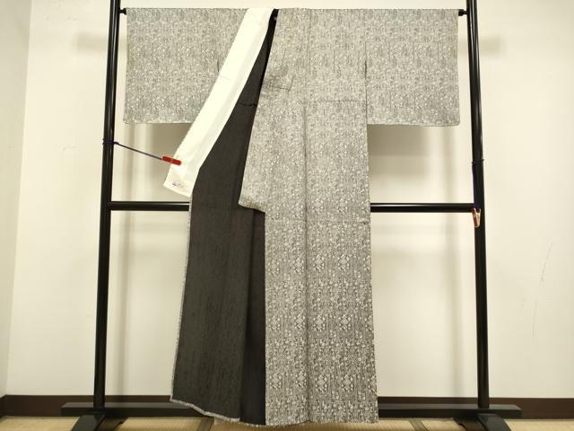 平和屋着物▽上質なお召 単衣 天目織 洋花文 やまと誂製 正絹 逸品 DABH4537du