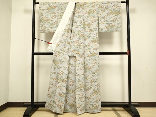 平和屋着物▽小紋 単衣 流水風景文 松竹梅 高島屋扱い 洗える着物 DABH4541du