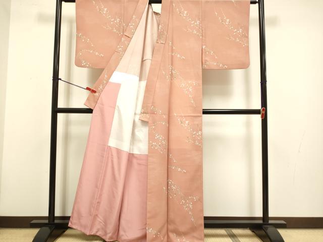 平和屋着物▼小紋 枝花文 金彩 背抜き仕立て 洗える着物 DABH4544du