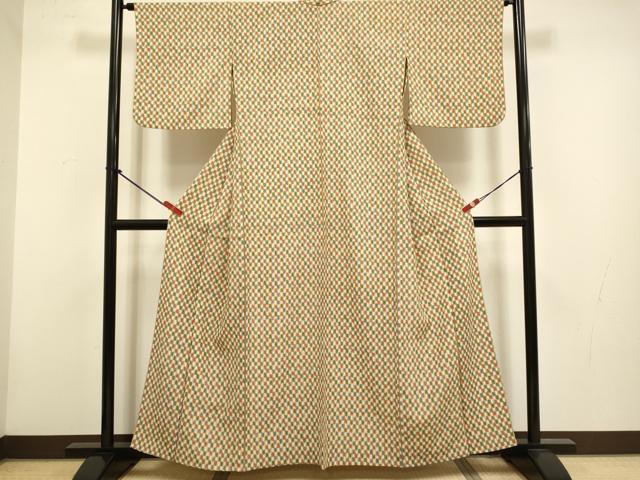 平和屋着物▽小紋 単衣 矢羽間道 洗える着物 DABH4548du