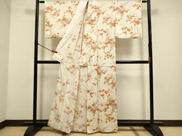 平和屋着物▽小紋 単衣 草花文 洗える着物 DABH4555du