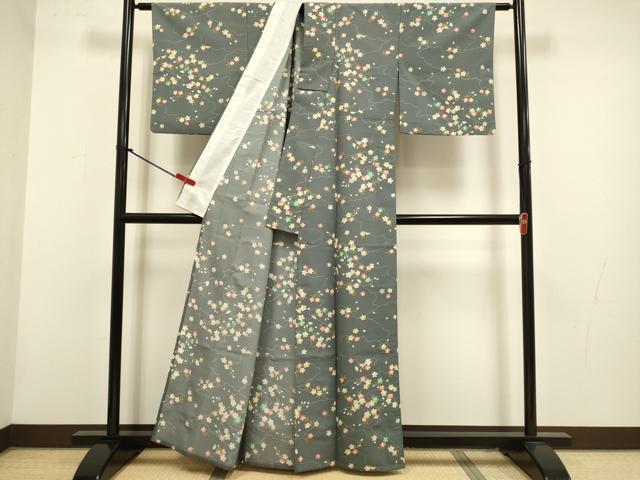 平和屋着物▽小紋 単衣 舞桜文 洗える着物 DABH4558du